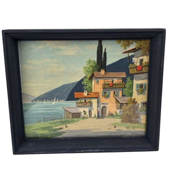 Signed Gustav Pawlu Mediterranean Coastal Scene Landscape Oil Painting on Board - Picture 1 of 8